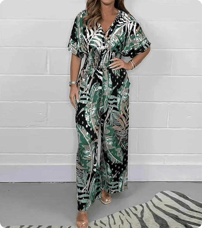 Fashion Women Plus Size Leaf Jumpsuit