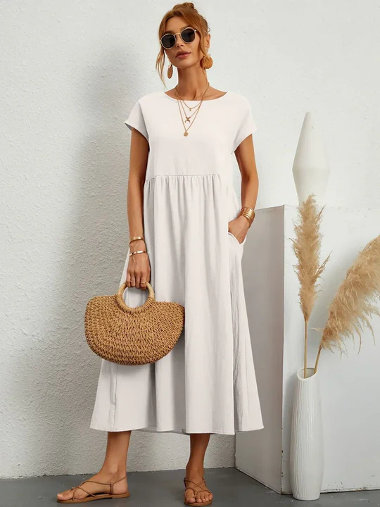 Soft Cotton Lightweight Dress With Pockets